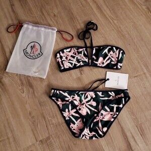 NWT MONCLER Green Pink Floral Feminine Edgy Summer Luxury Bikini Set Size Medium
